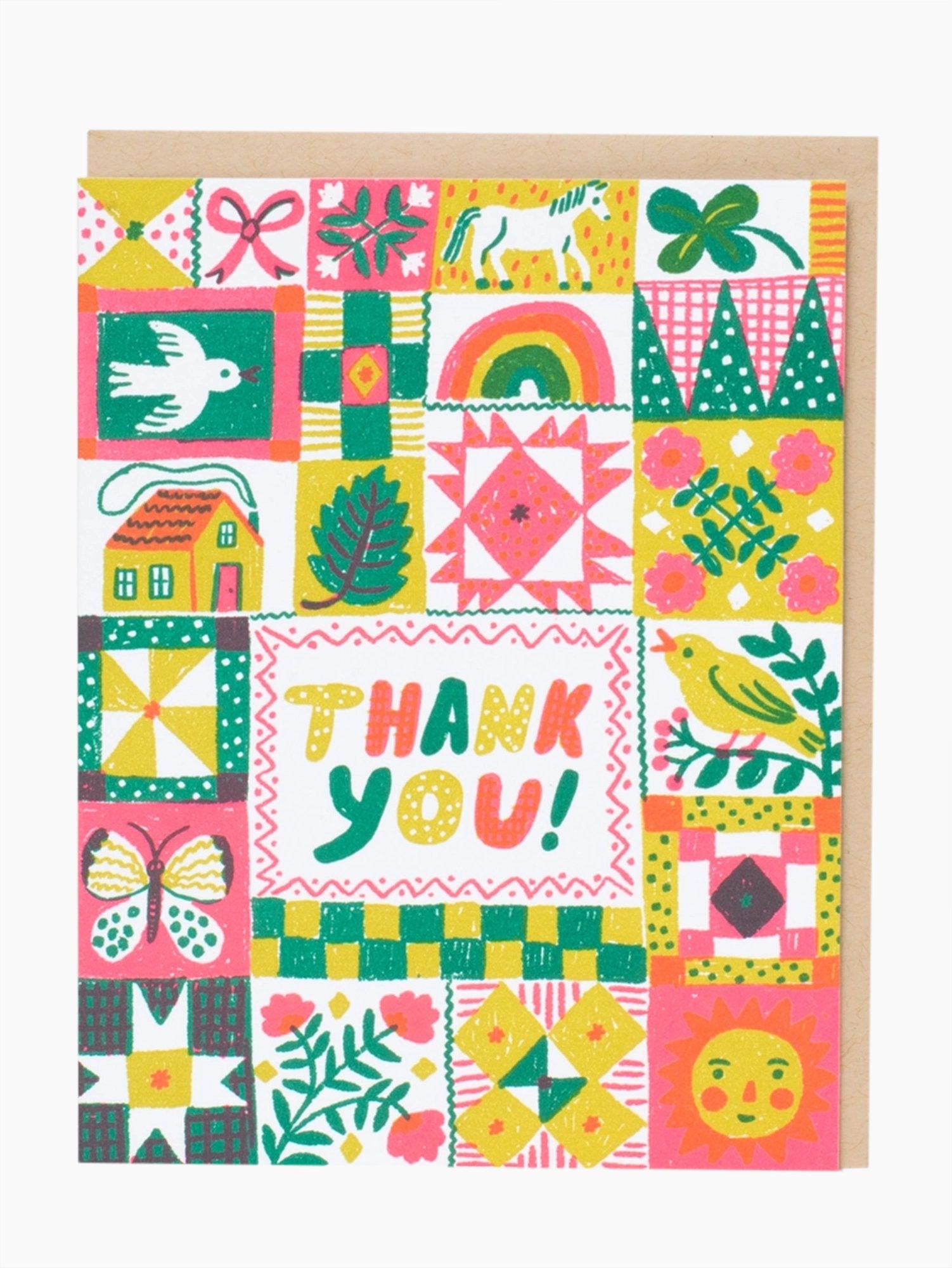 Folk Quilt Thanks Card