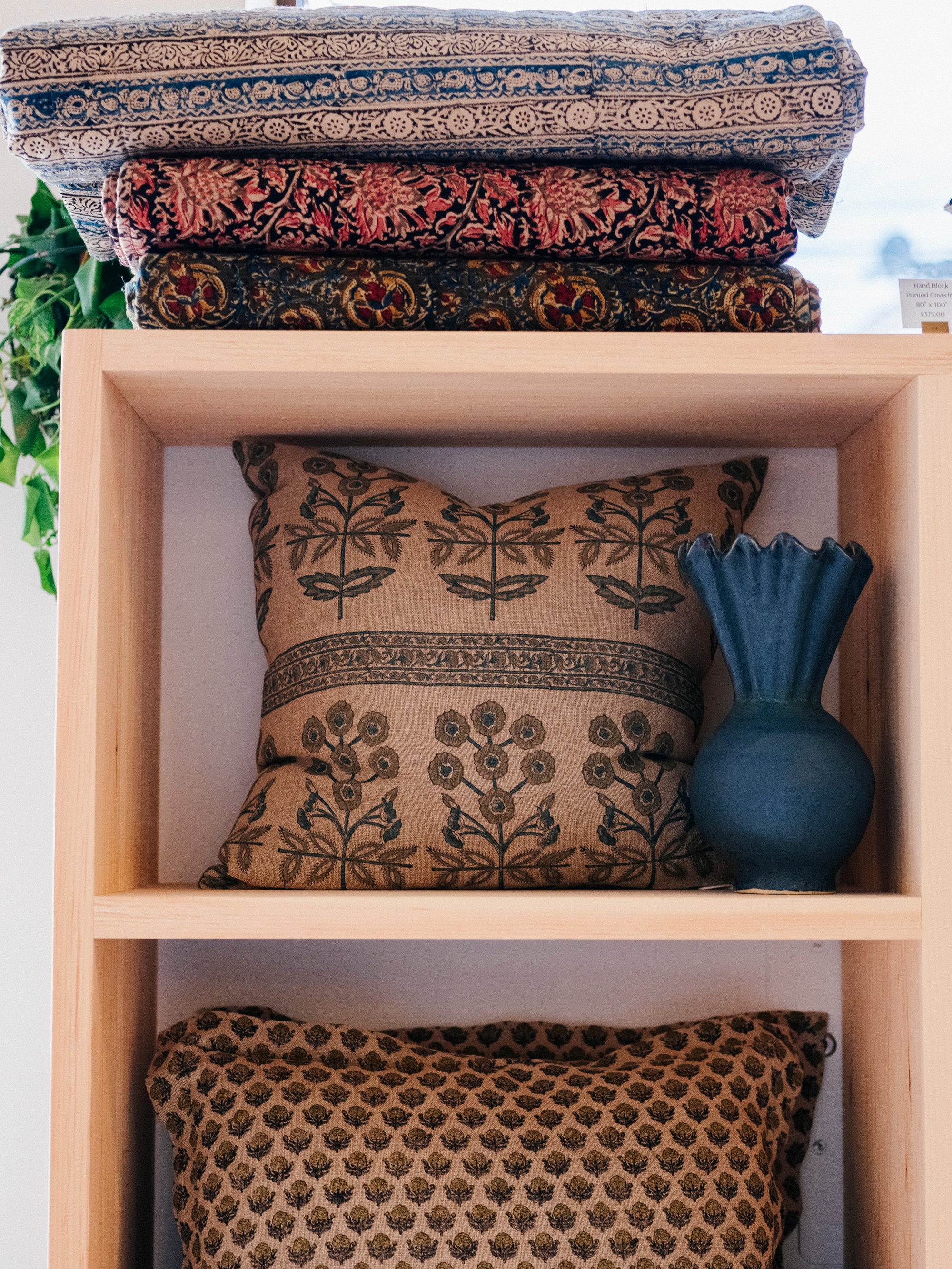 Lynette Hand Block Printed Linen Pillow | Teal