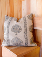 Mour Hand Block Printed Linen Pillow | Teal
