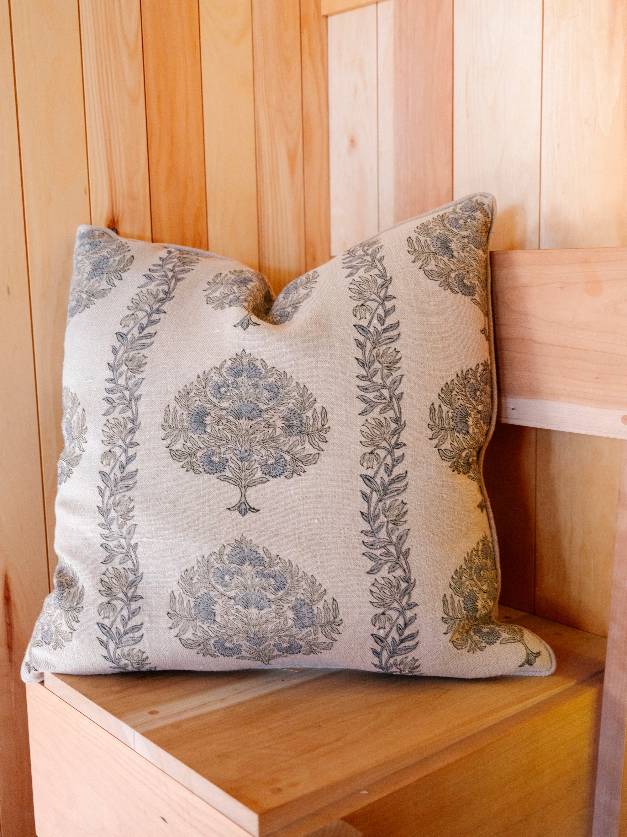Mour Hand Block Printed Linen Pillow | Teal