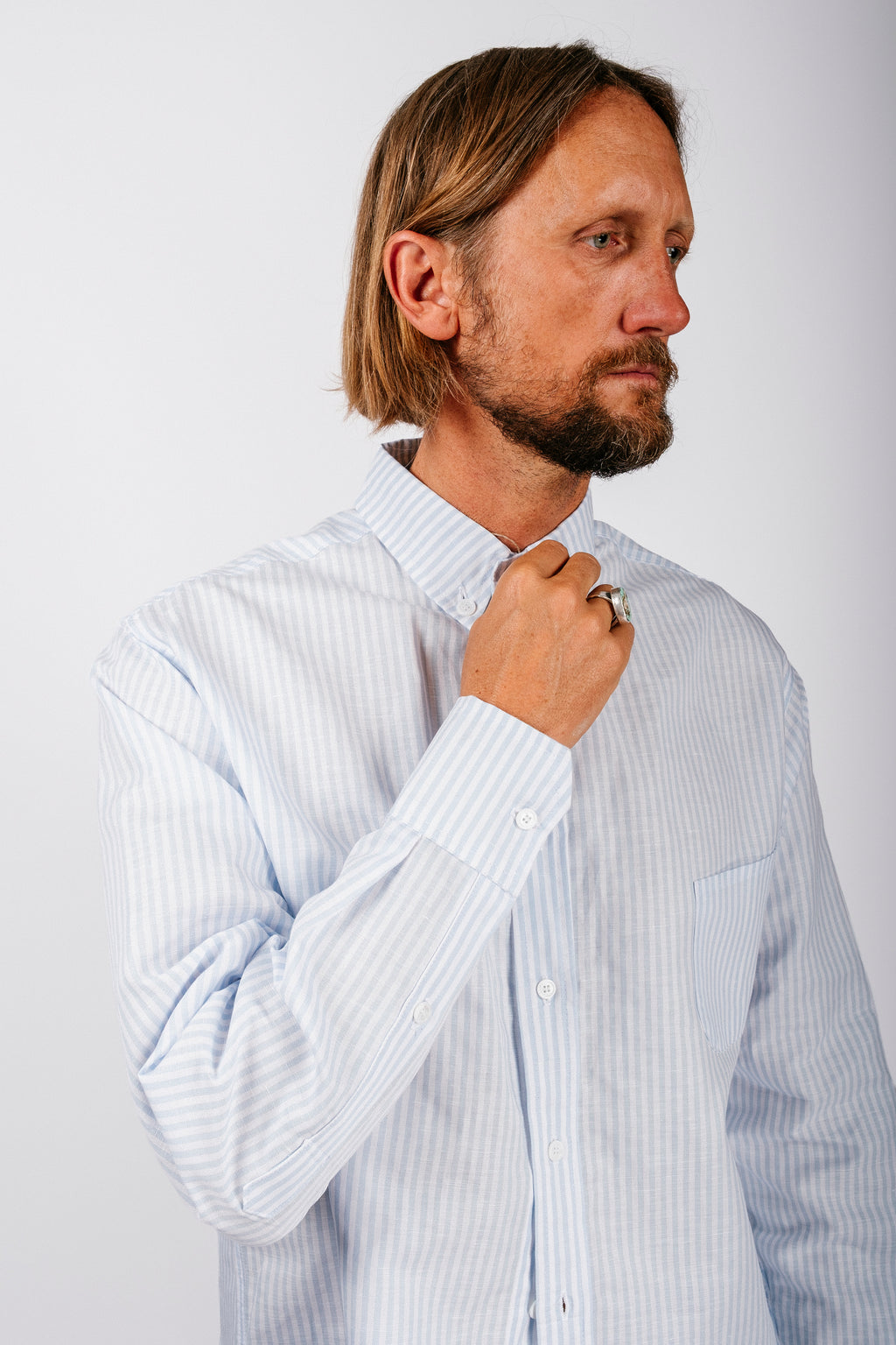 Catalina Button Down Shirt | Powder Blue Stripe