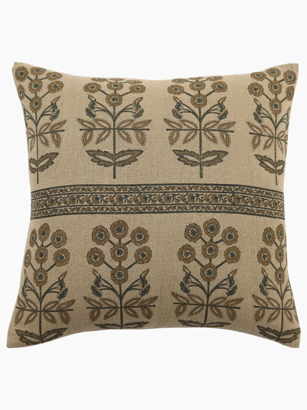 Lynette Hand Block Printed Linen Pillow | Teal
