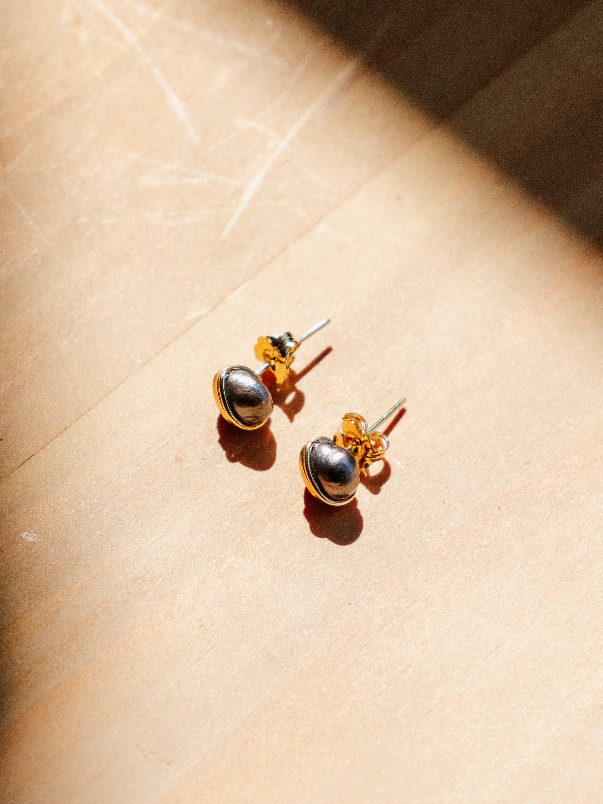 Baroque Pearl Studs in Charcoal