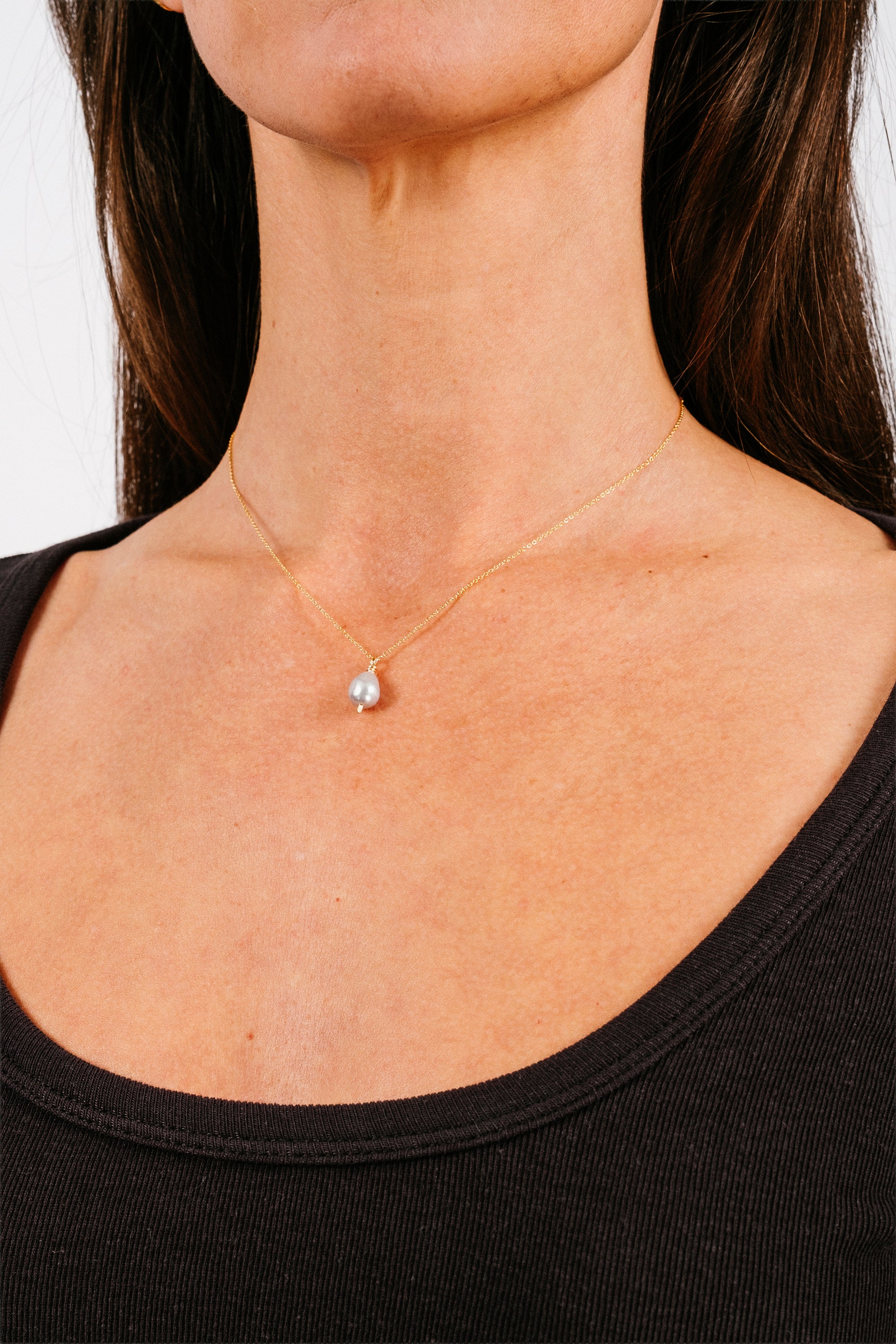 Petite Silver Baroque Pearl Drop Necklace