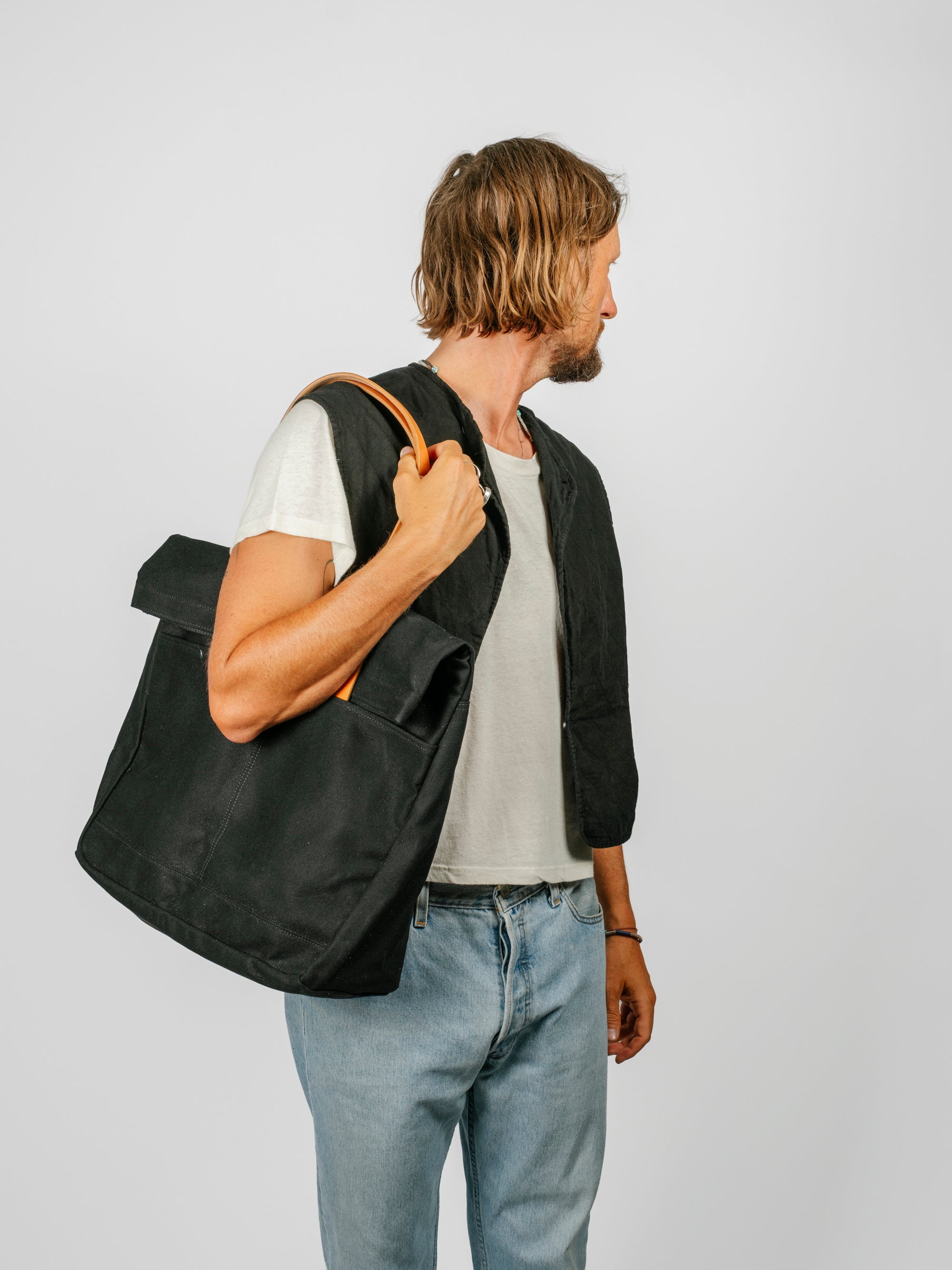 Canvas and Leather Fold Weekender | Black