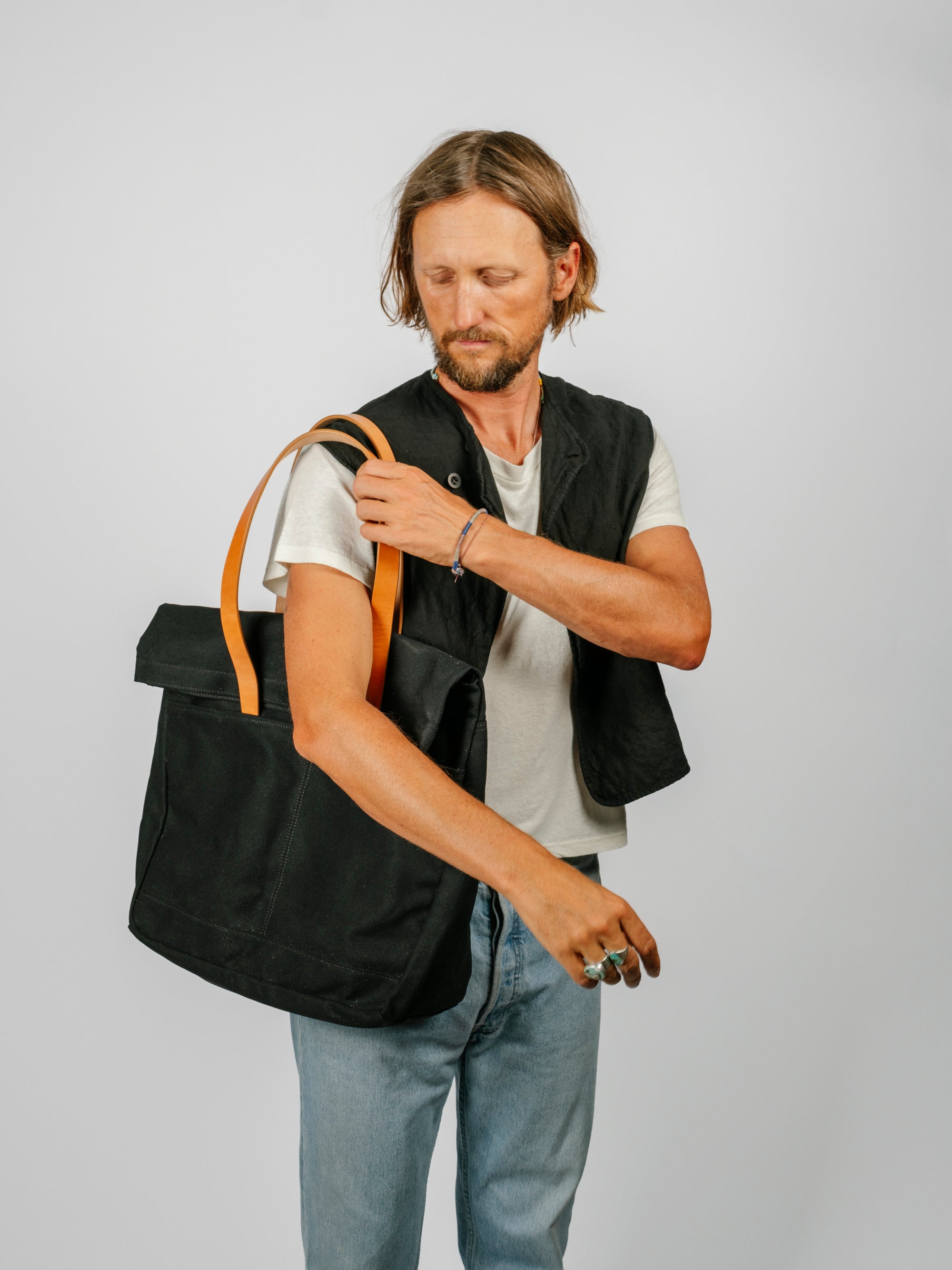 Canvas and Leather Fold Weekender | Black