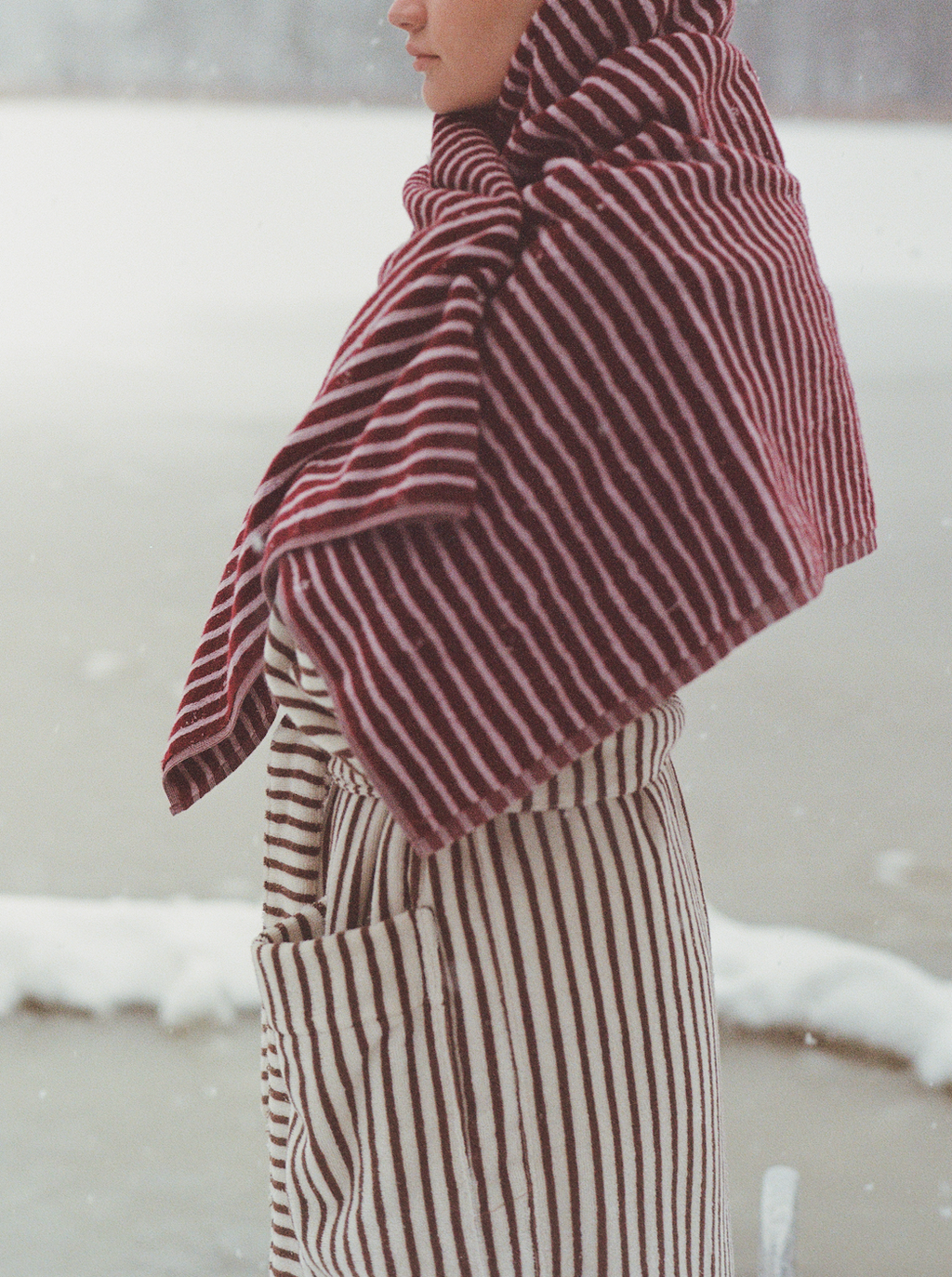 Organic Cotton Striped Towels & Bath Mat | Red & Rose