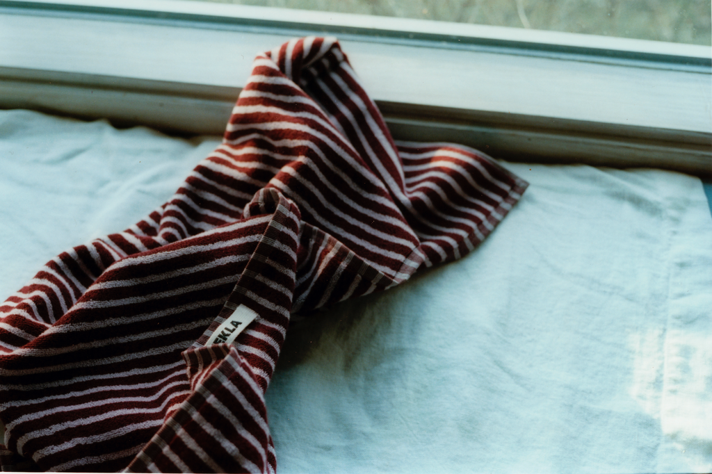 Organic Cotton Striped Towels & Bath Mat | Red & Rose