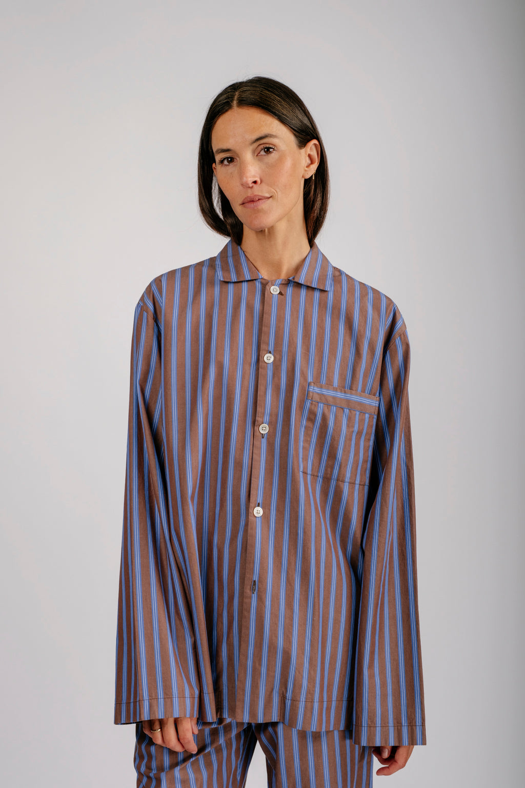 Organic Poplin Striped Sleepwear Long Sleeve Top