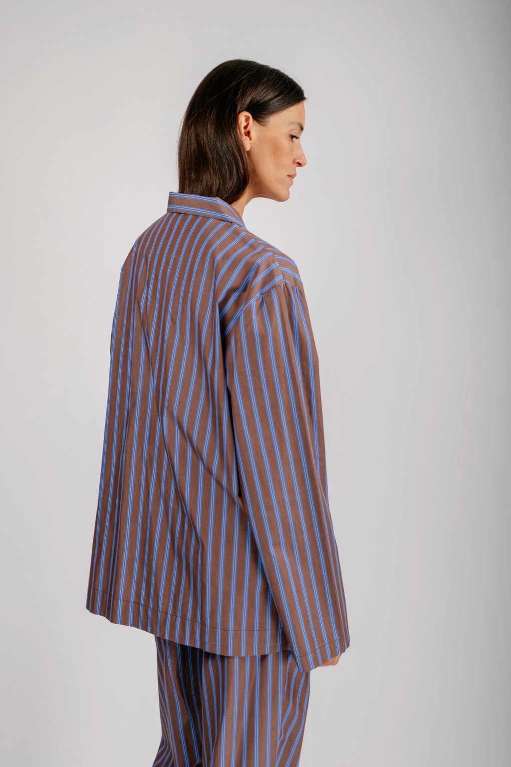Organic Poplin Striped Sleepwear Long Sleeve Top
