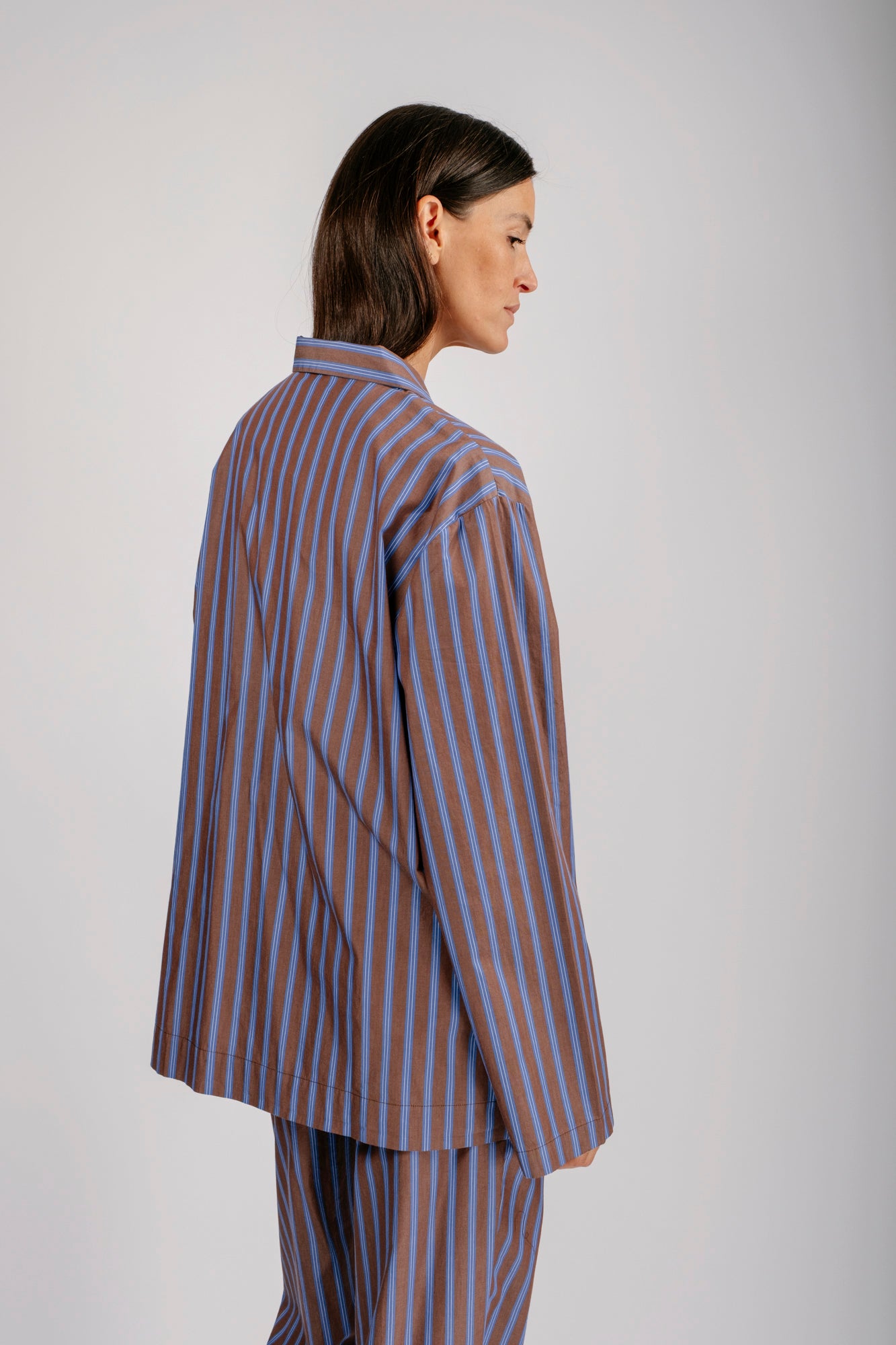 Organic Poplin Striped Sleepwear Long Sleeve Top