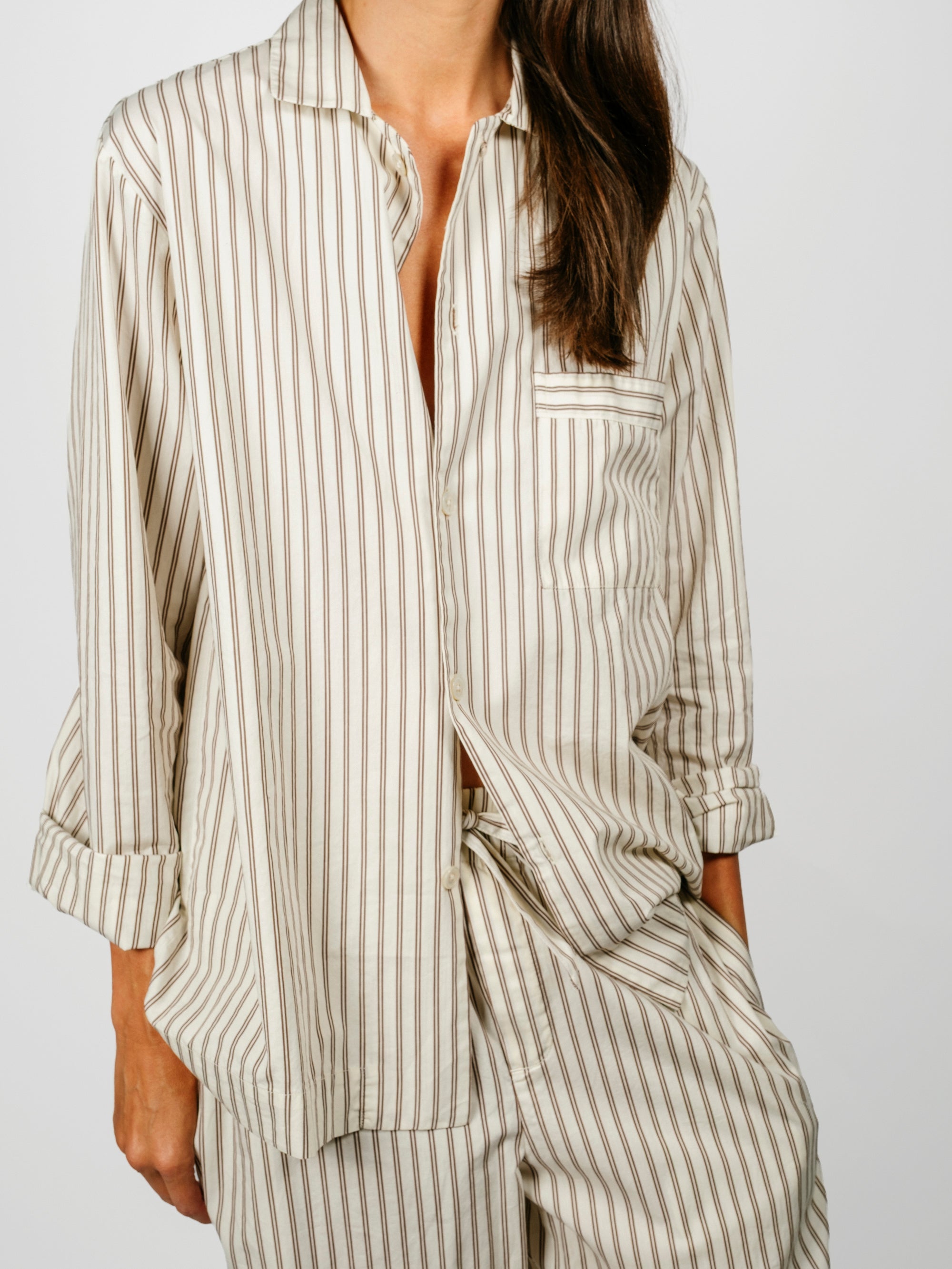 Organic Poplin Striped Sleepwear Long Sleeve Top| Hopper