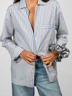 Organic Poplin Striped Sleepwear Long Sleeve Top