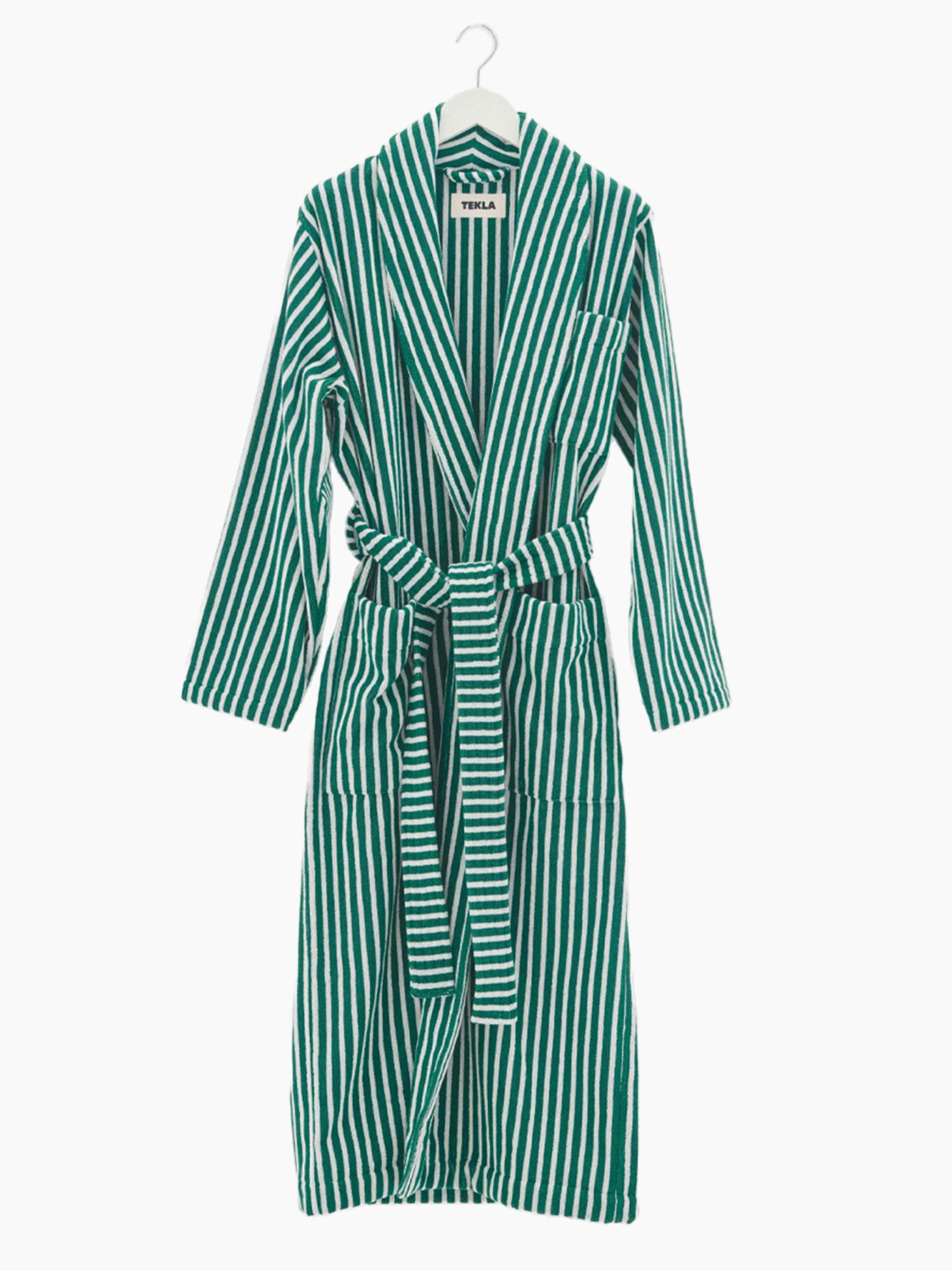 Organic Cotton Striped Bathrobe | Teal Green