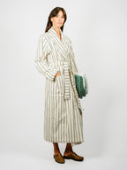Organic Cotton Striped Bathrobe | Racing Green