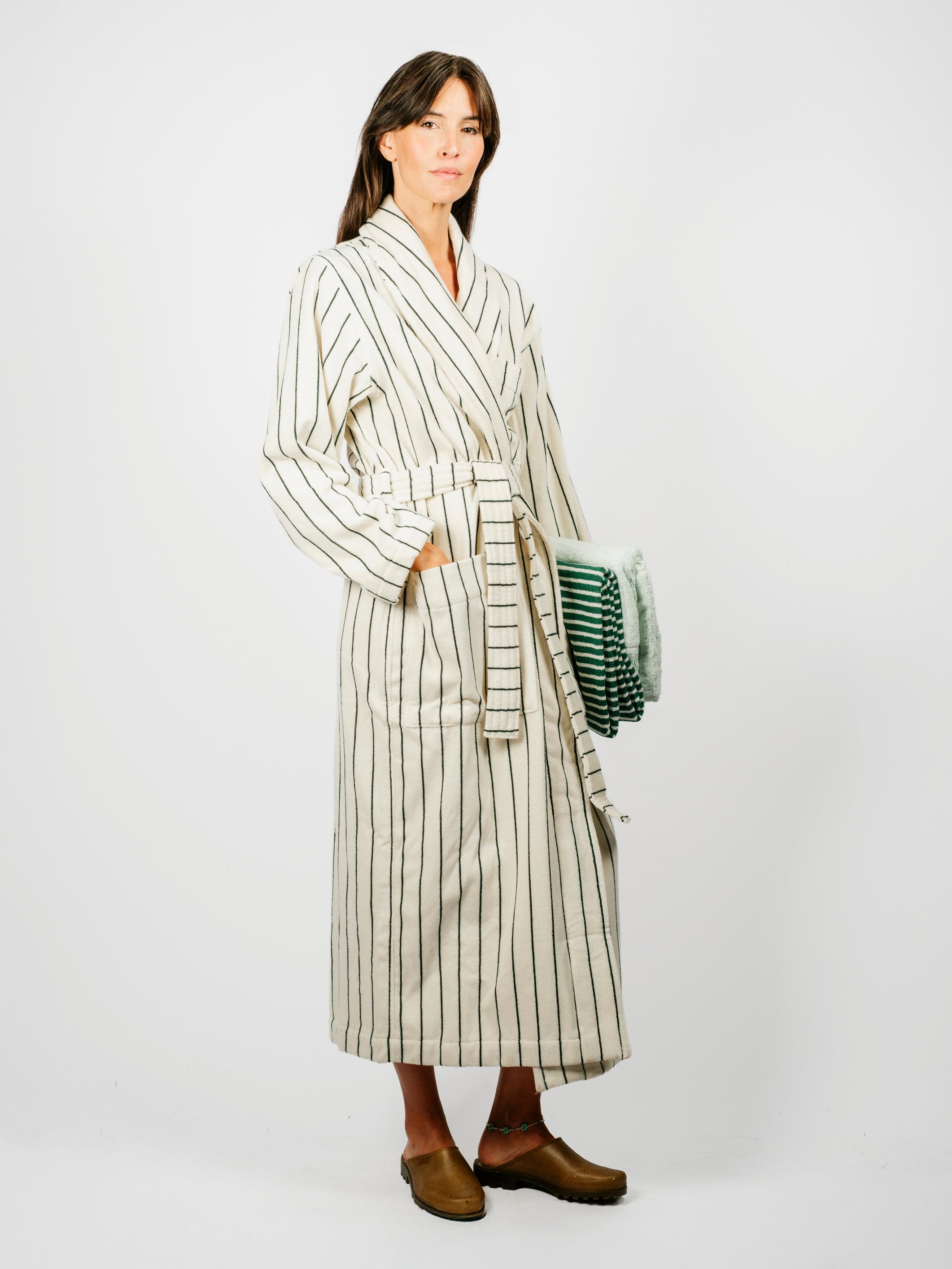 Organic Cotton Striped Bathrobe | Racing Green