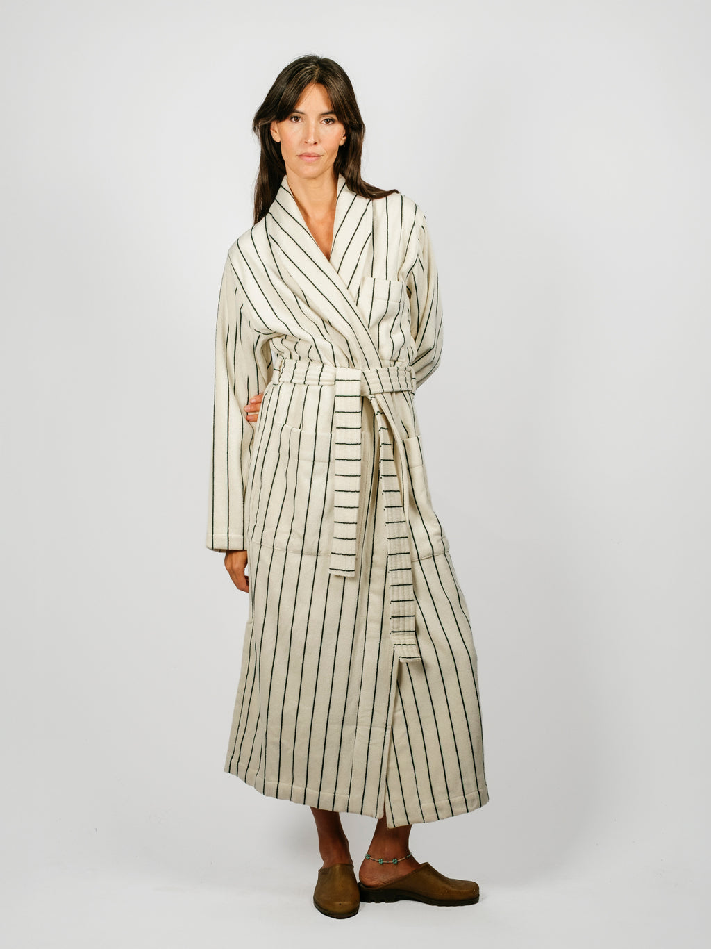 Organic Cotton Striped Bathrobe | Racing Green