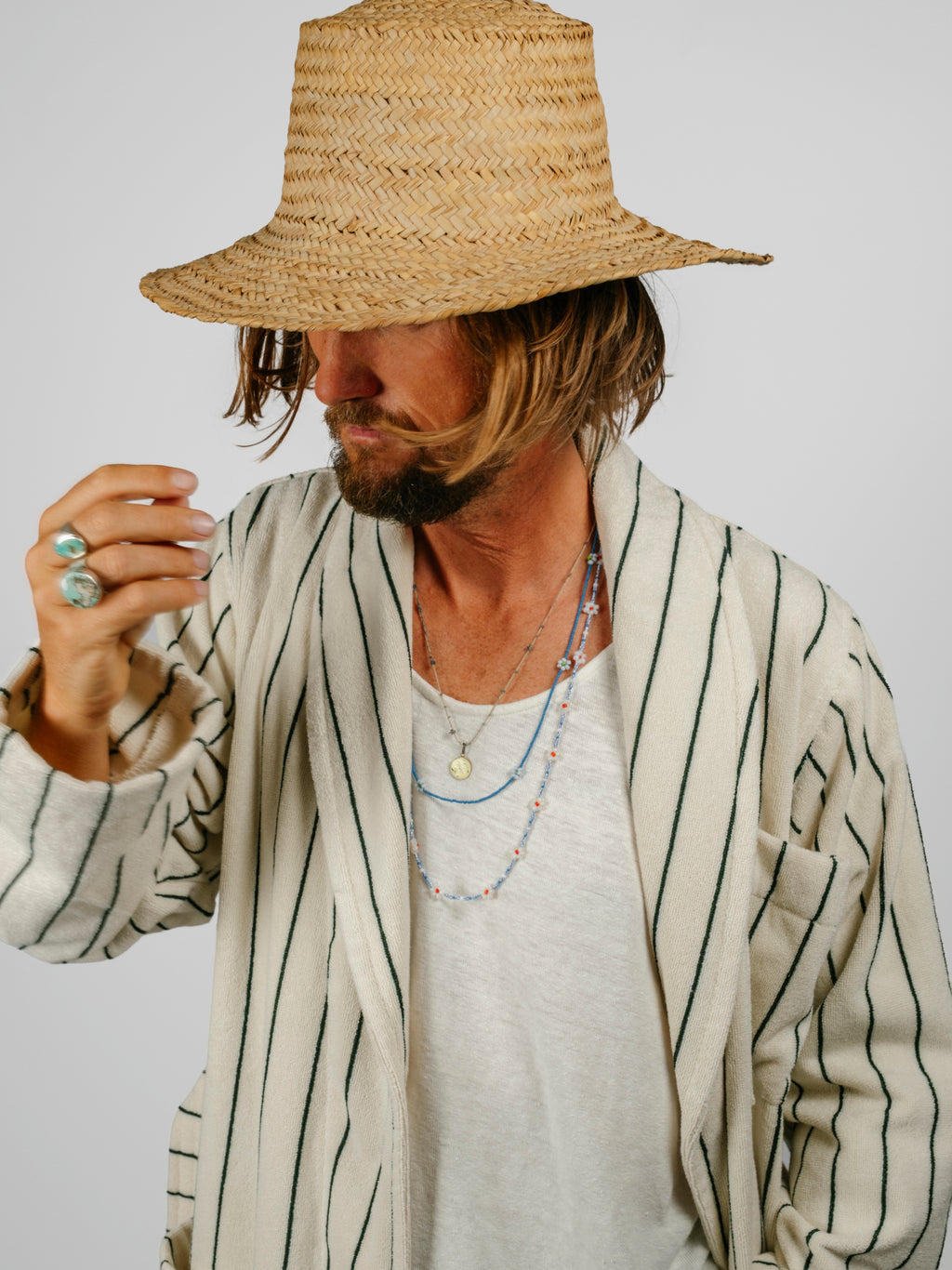 Organic Cotton Striped Bathrobe | Racing Green