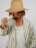 Organic Cotton Striped Bathrobe | Racing Green