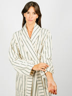 Organic Cotton Striped Bathrobe | Racing Green