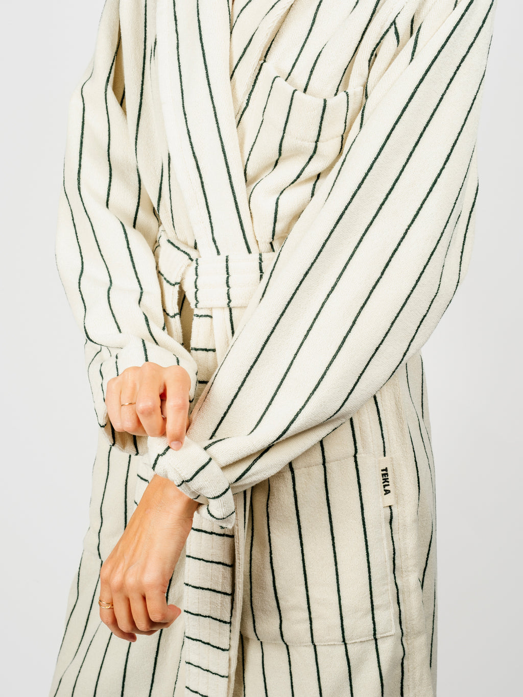 Organic Cotton Striped Bathrobe | Racing Green