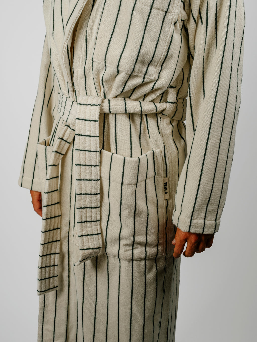 Organic Cotton Striped Bathrobe | Racing Green