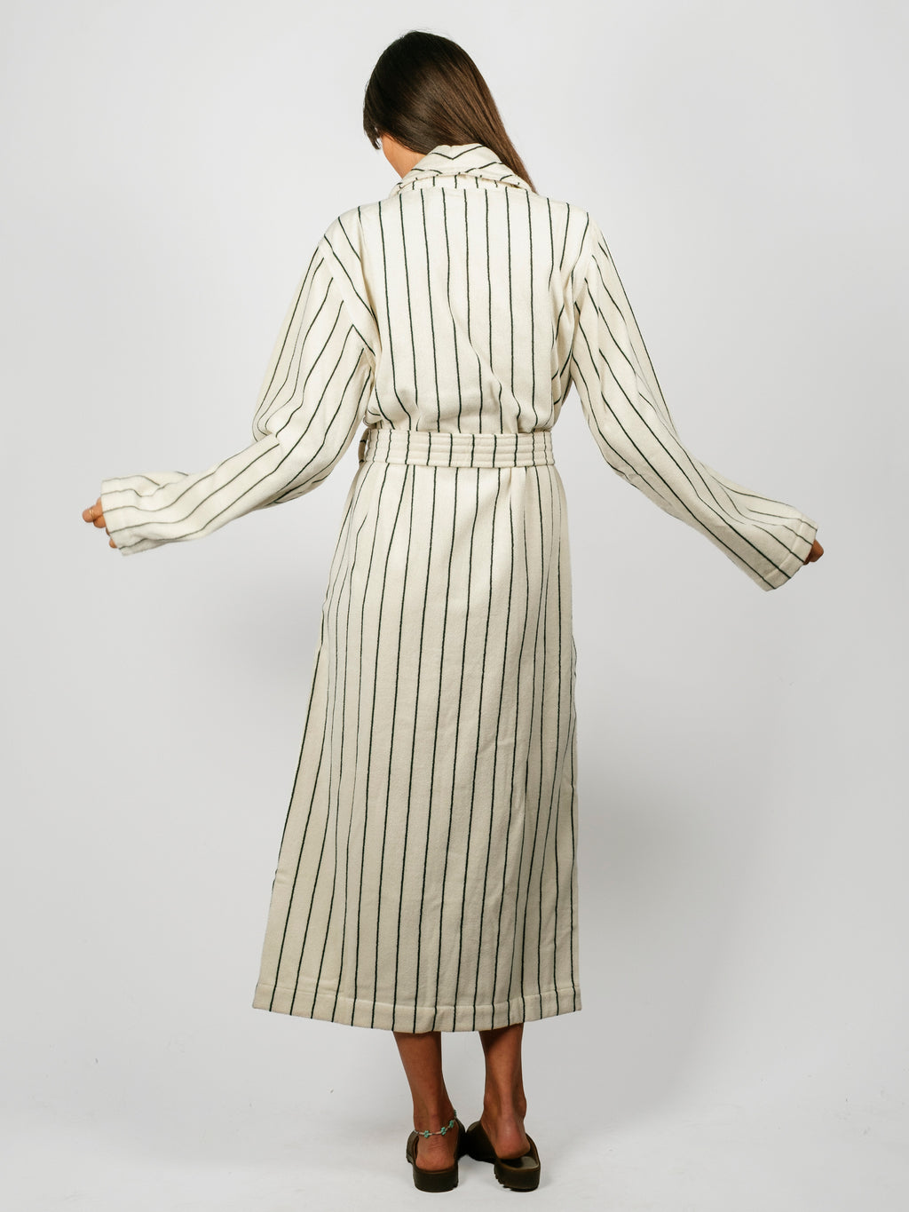 Organic Cotton Striped Bathrobe | Racing Green
