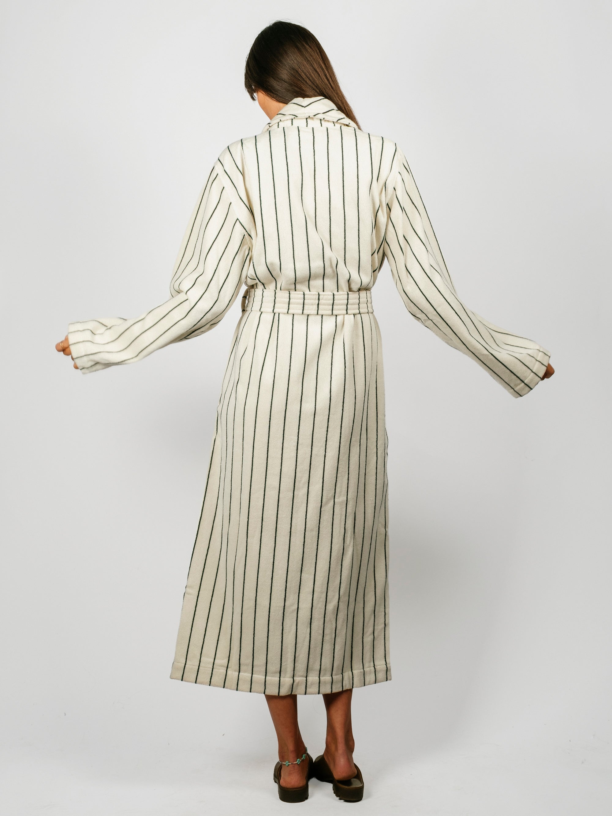 Organic Cotton Striped Bathrobe | Racing Green