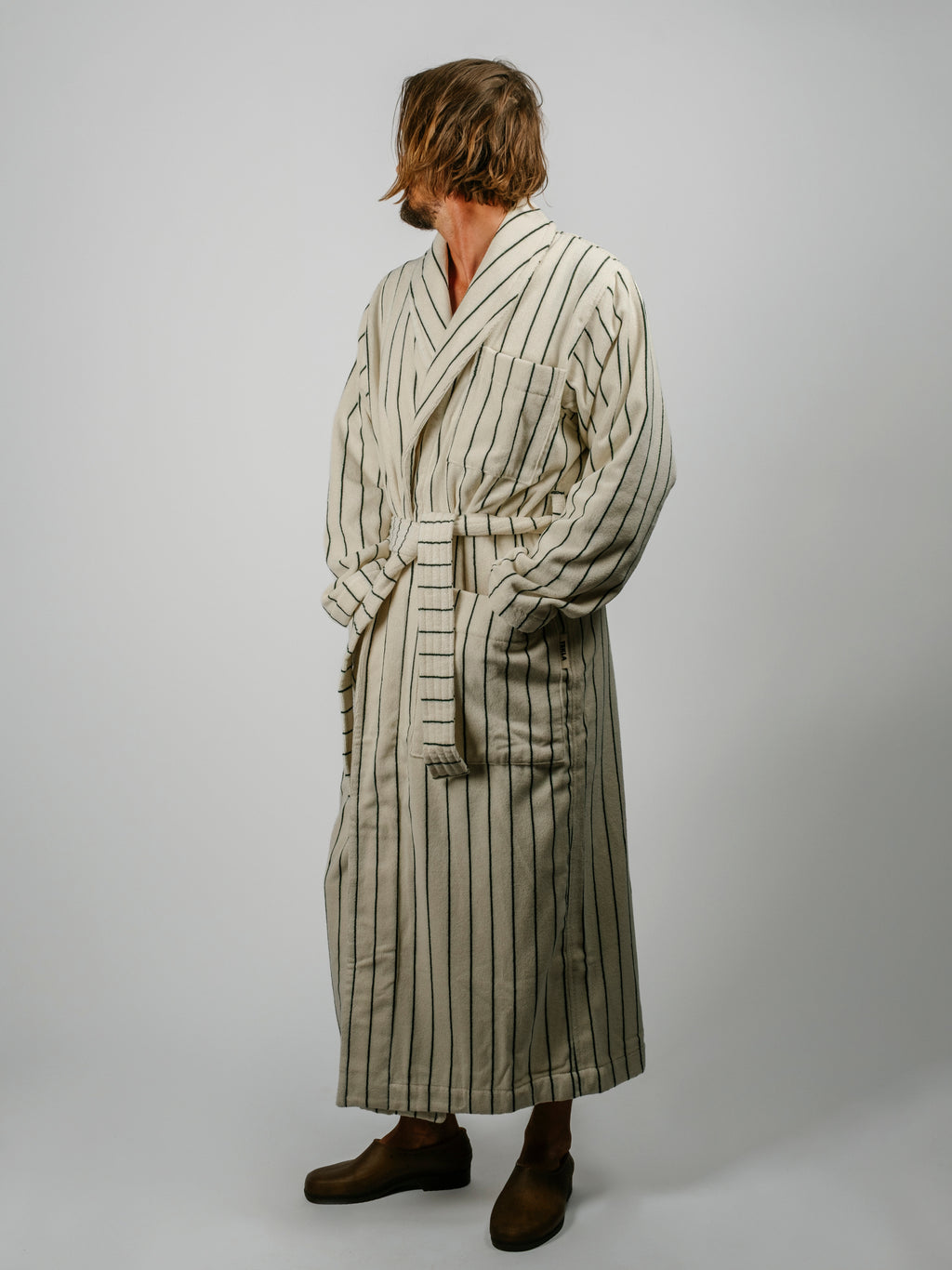 Organic Cotton Striped Bathrobe | Racing Green