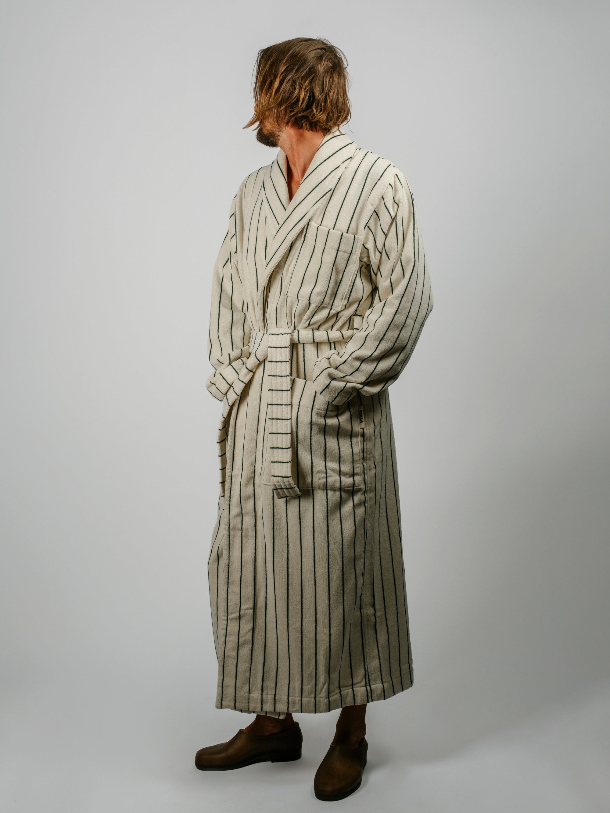 Organic Cotton Striped Bathrobe | Racing Green