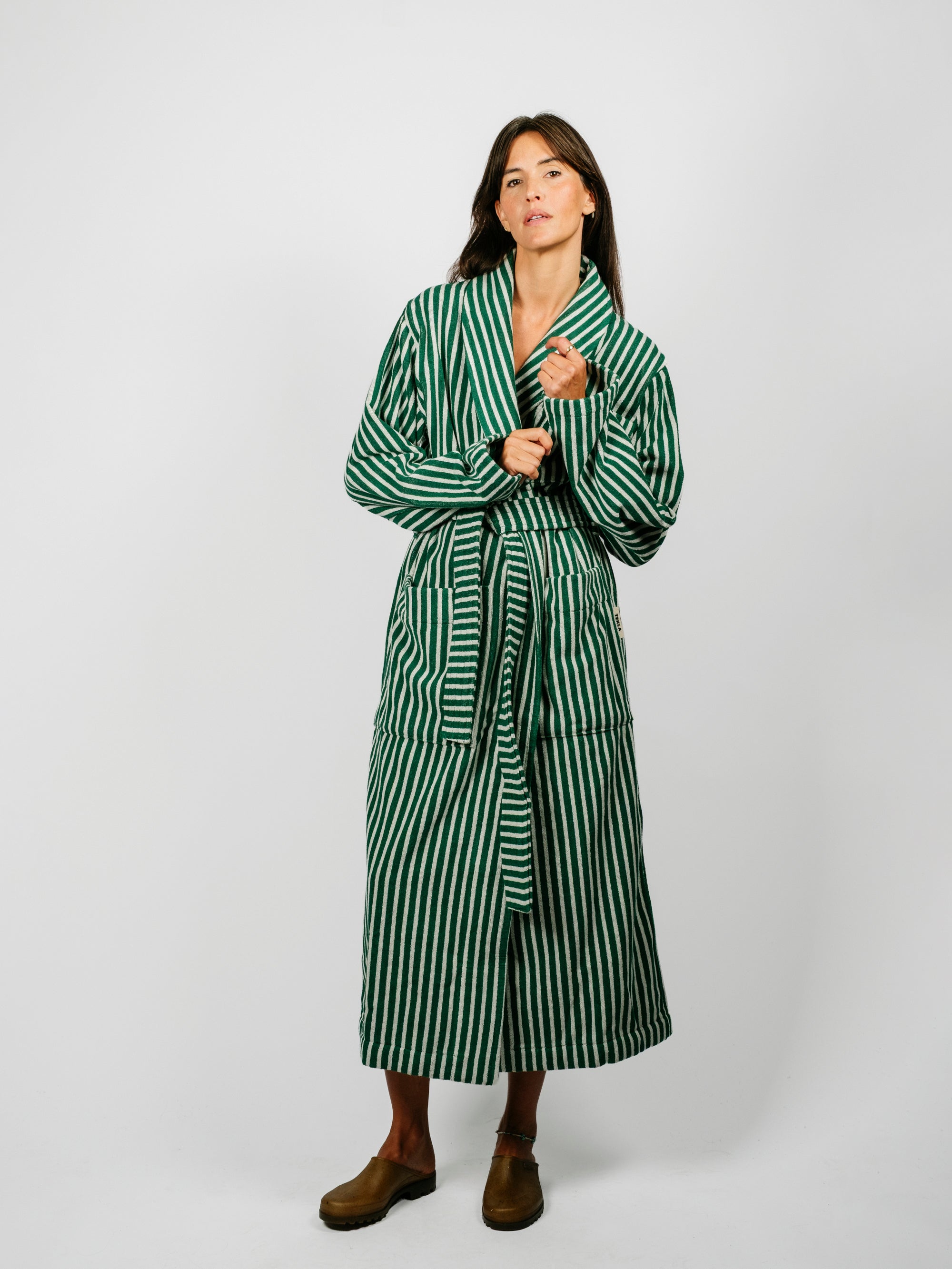 Organic Cotton Striped Bathrobe | Teal Green