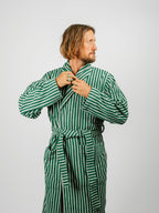 Organic Cotton Striped Bathrobe | Teal Green