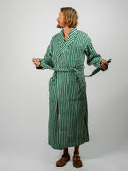 Organic Cotton Striped Bathrobe | Teal Green