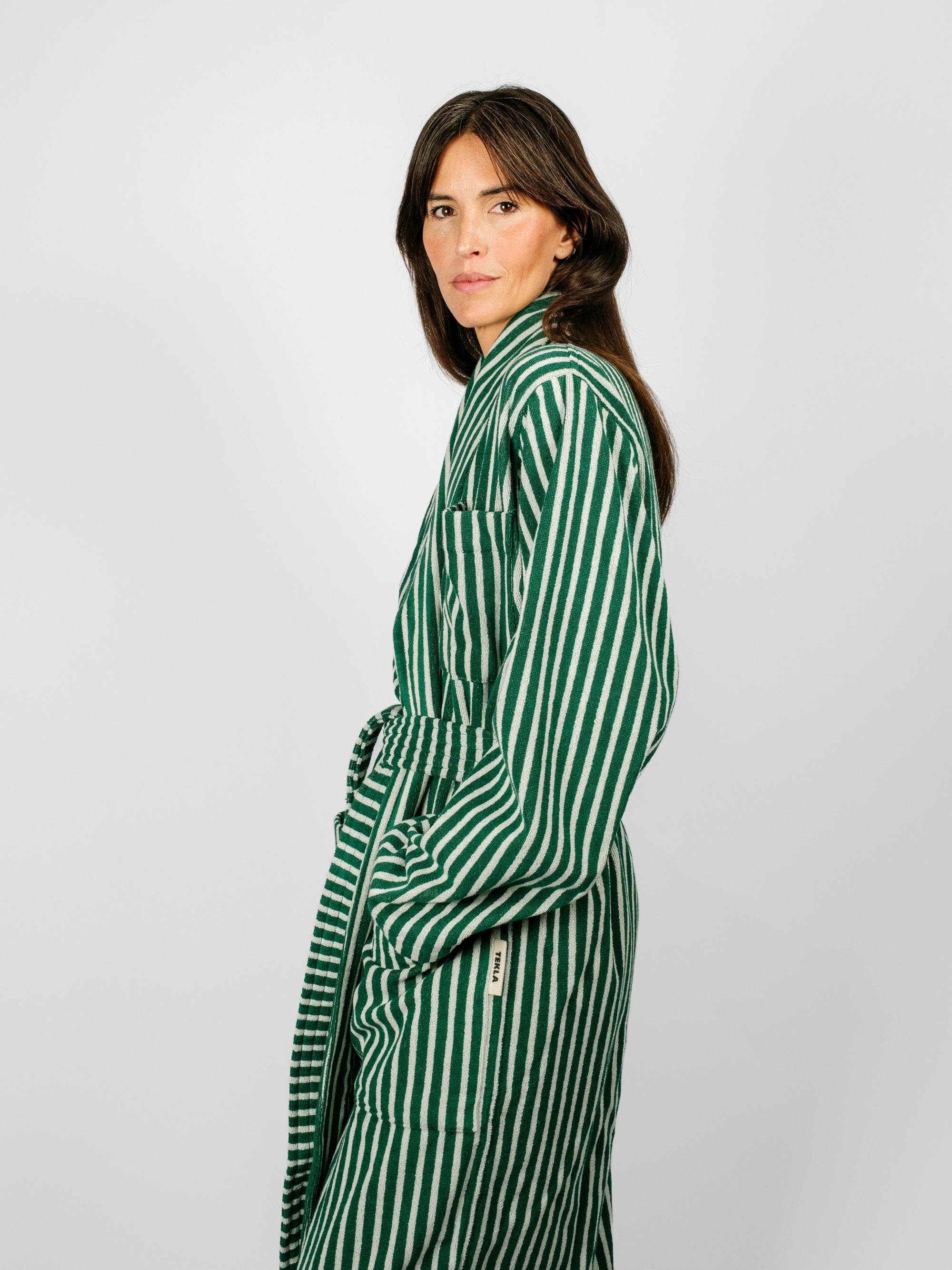 Organic Cotton Striped Bathrobe | Teal Green