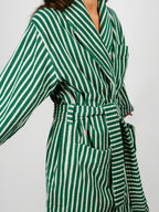 Organic Cotton Striped Bathrobe | Teal Green
