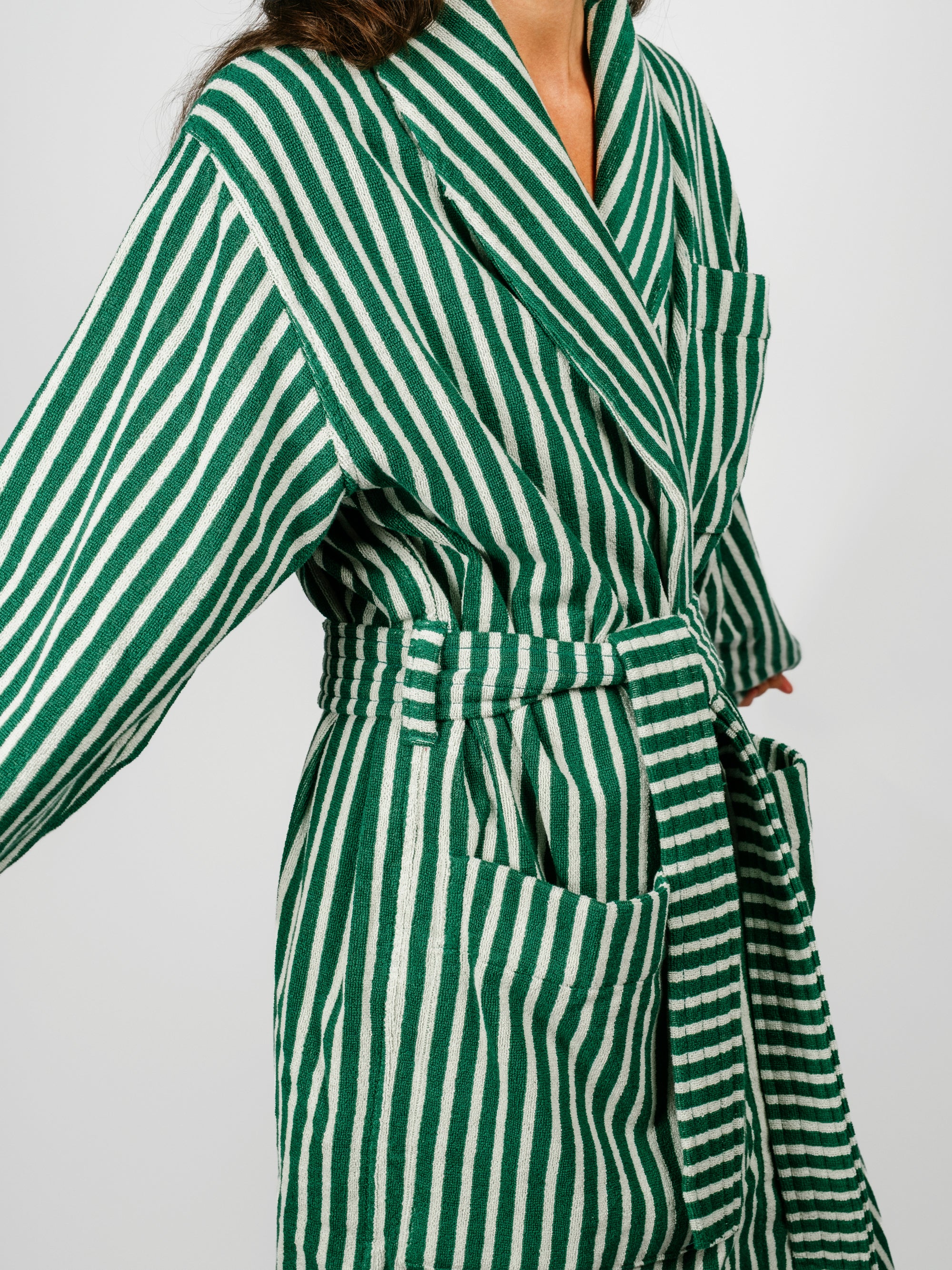 Organic Cotton Striped Bathrobe | Teal Green