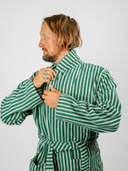 Organic Cotton Striped Bathrobe | Teal Green