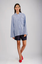 Organic Poplin Striped Sleepwear Long Sleeve Top | Stave Stripes