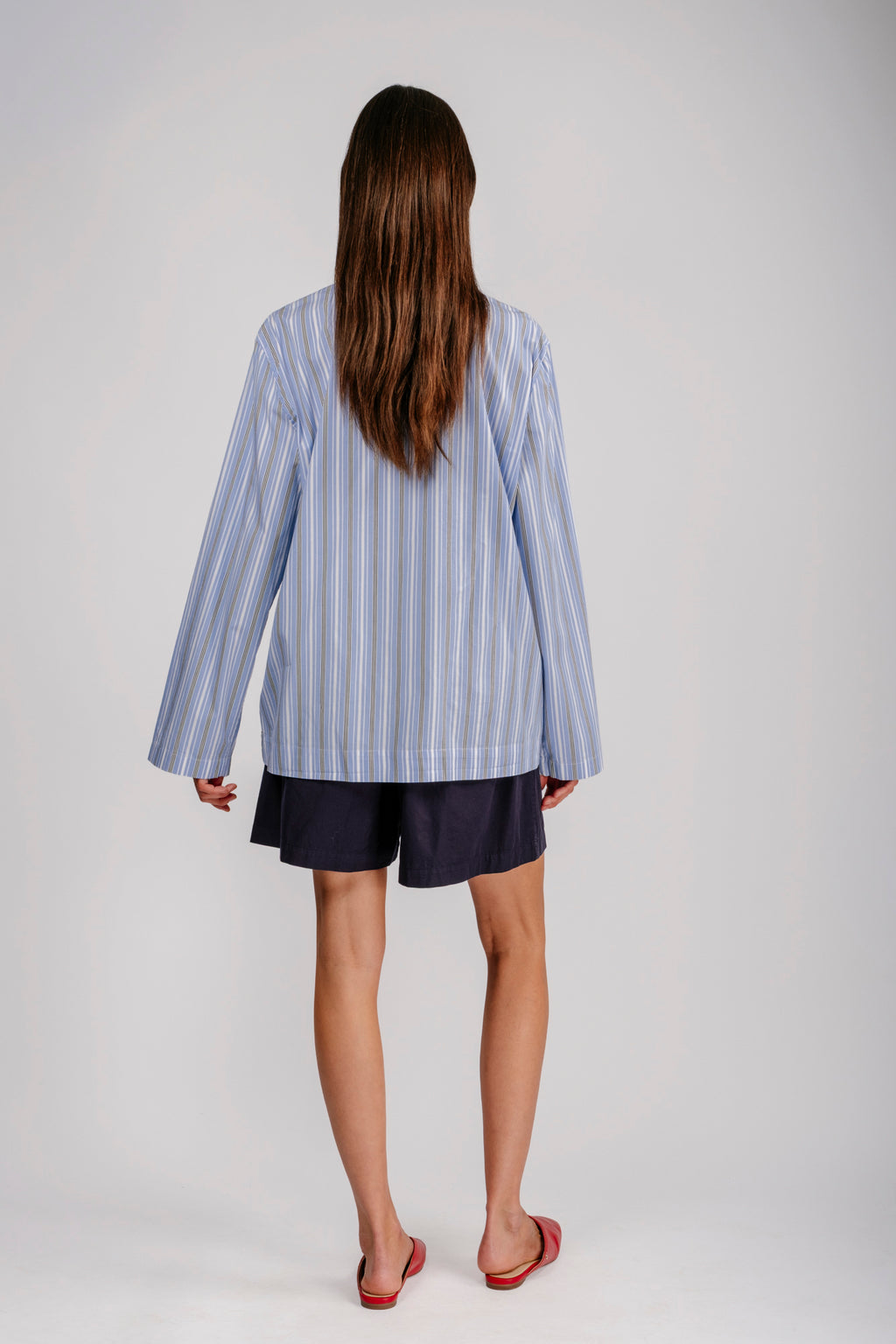 Organic Poplin Striped Sleepwear Long Sleeve Top | Stave Stripes