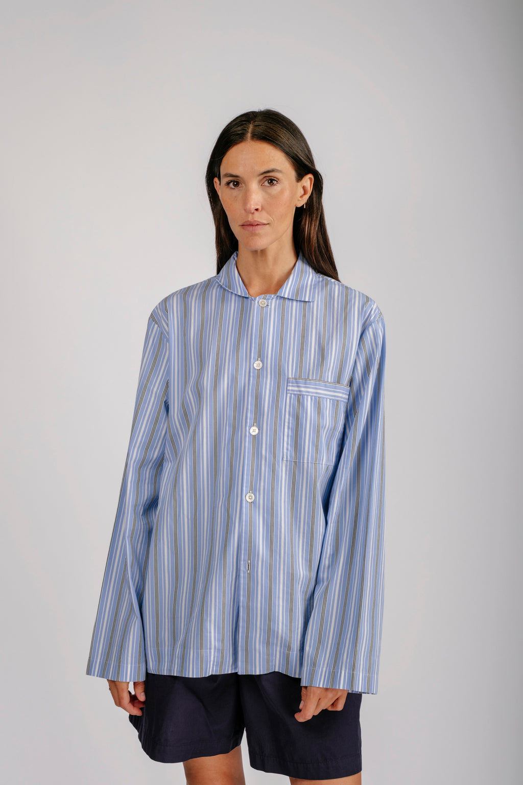Organic Poplin Striped Sleepwear Long Sleeve Top | Stave Stripes