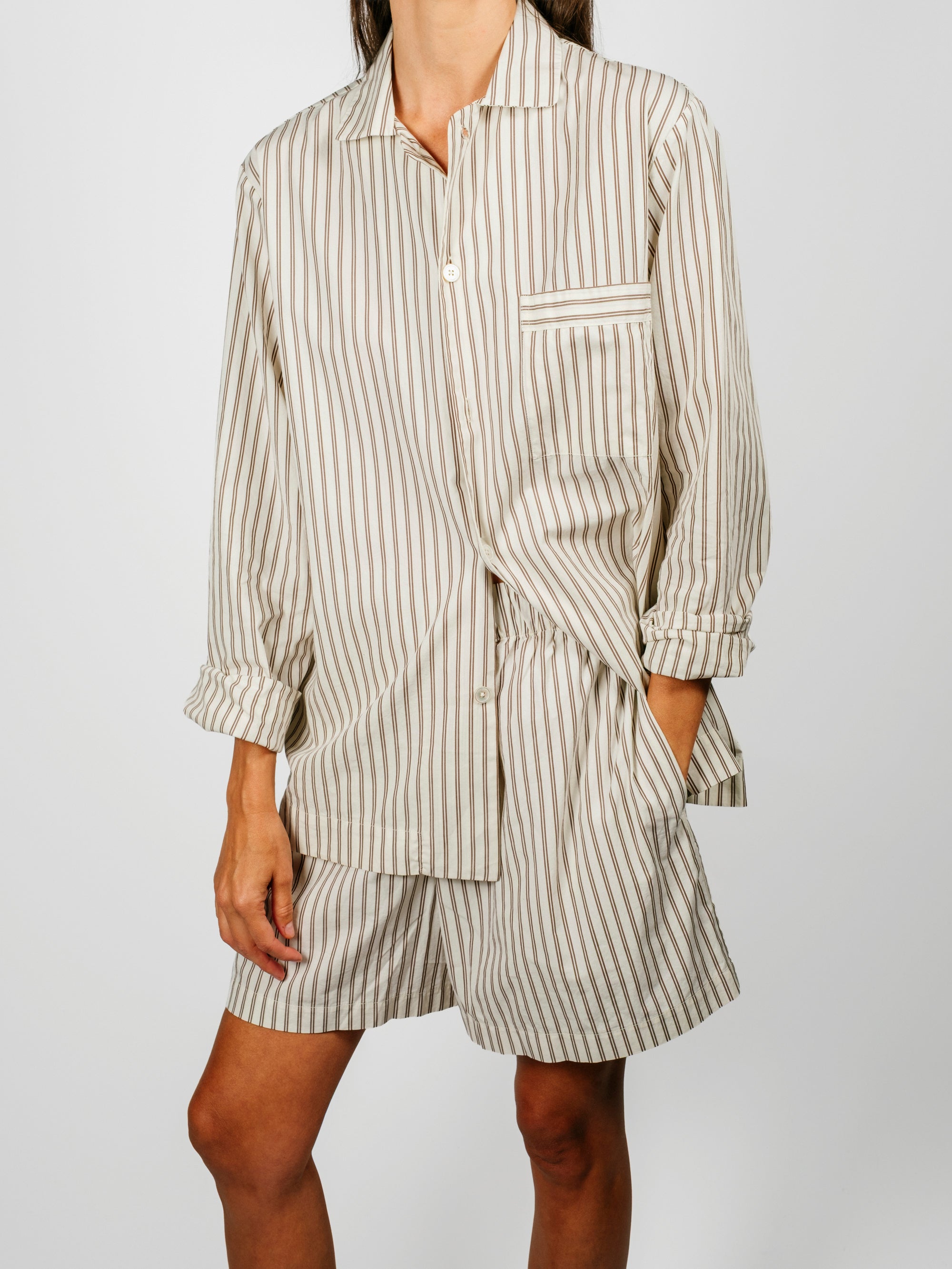 Organic Poplin Striped Sleepwear Long Sleeve Top| Hopper