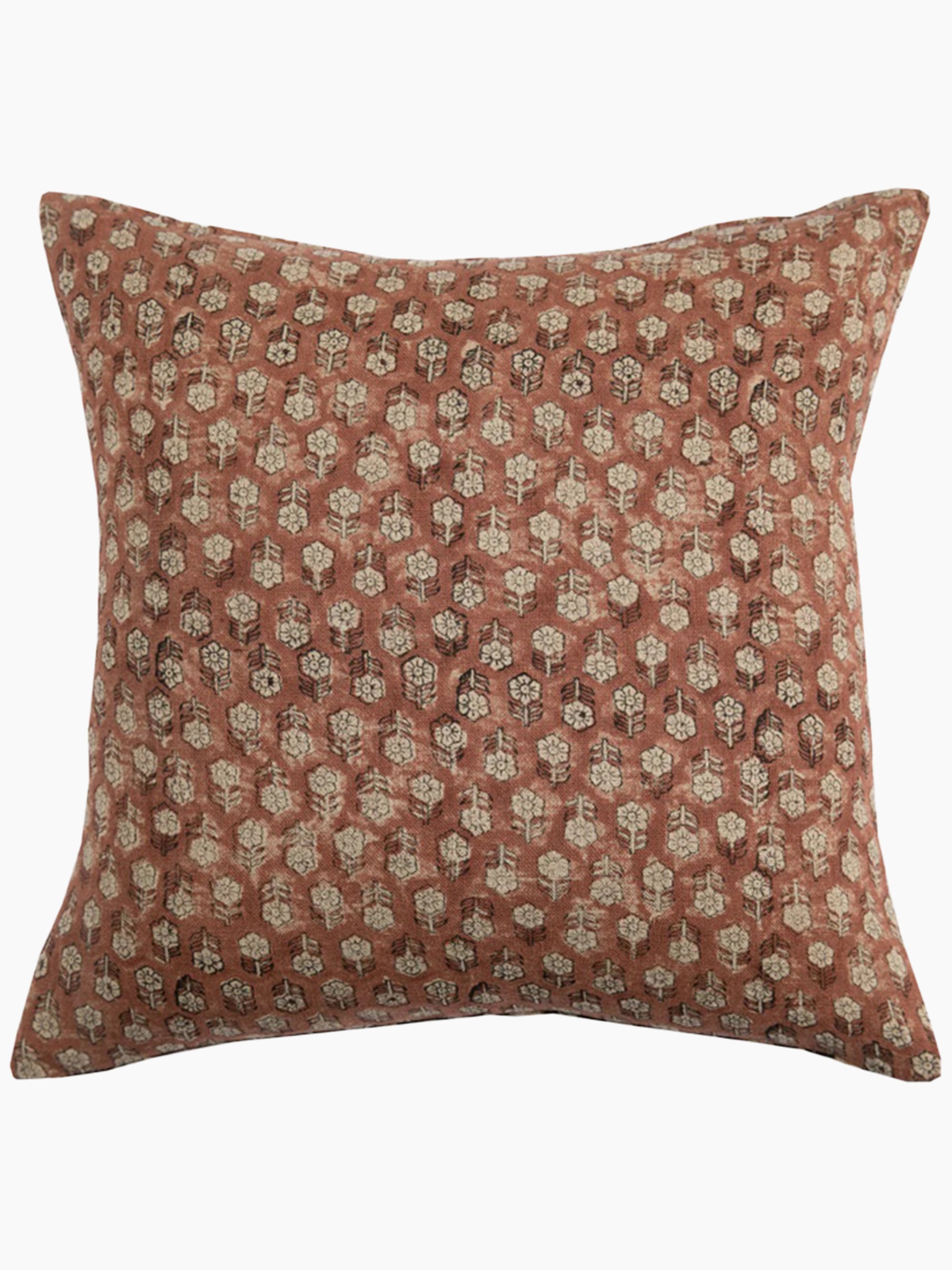 Tulsi Hand Block Printed Linen Pillow | Saffron